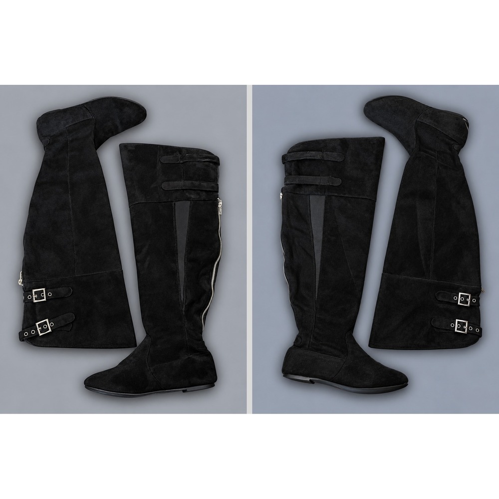 Torrid Over The Knee Boots Women 8 Black Fair Buckle Back Zip Flat 583052-002
